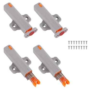 Imagem de 4 travas de empurrar para abrir, trava de liberação de pressão não magnética resistente com 16 parafusos para portas ocultas de trailer, gavetas, fechamento de armário (cinza)