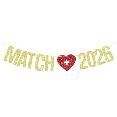 Imagem de Banner Match 2025, decorações Happy Match Day, Future Doctor, Parabéns pela decoração combinando, decorações de festa de formatura da faculdade de medicina, glitter dourado e vermelho