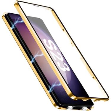 Imagem de [Material de metal] Capa para Samsung Galaxy S23, capa de celular externa com proteção contra quedas de grau militar com tela de vidro integrada e protetor de lente da câmera, capa de metal para