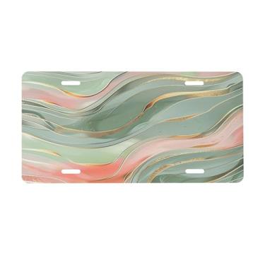 Imagem de Placa de Mármore Rosa Verde para Frente do Carro Placas de Carro Alumínio Metal Adequado para Caminhão Placa de Porta de Carro Bar Café Acessórios Automotivos para Homens Mulheres 15 x 30 cm