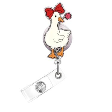 Imagem de Carretel de crachá de dia dos namorados, lindo crachá de acrílico de ganso para crachá de identificação, suporte de crachá retrátil telescópico engraçado, acessórios de clipe de jacaré com desenhos de