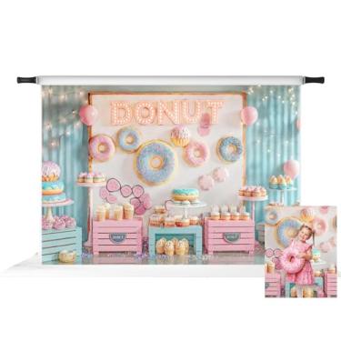 Imagem de Kate Cake Smash Donut, mesa de sobremesa, cupcakes, pano de fundo pastel, 2,1 x 1,5 m