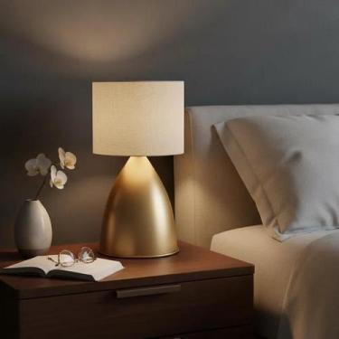 Imagem de Abajur luminaria de Mesa Clássico Elegante Bojudo Dourado Com Cúpula D