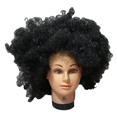 Imagem de Petitebella Fantasia de Halloween peruca preta grande cabelo afro unissex tamanho único (tamanho único)
