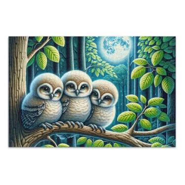 Imagem de Quebra-cabeça para adultos, 1000 peças, corujas do luar, verde floresta, elefante, branco, cenas de outono, pintura de arte floral, 75 x 40 cm