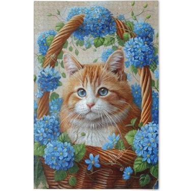 Imagem de Quebra-cabeça personalizado de flores com pintura de gato fofo, 1000 peças, para adultos, família, presentes, cena, quebra-cabeças coloridos, arte de flores de animais, 75 x 50 cm