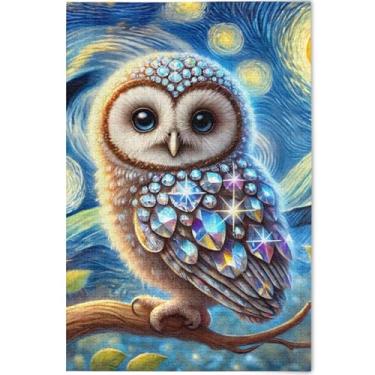 Imagem de Quebra-cabeça de coruja estrelada personalizada 500 peças para adultos arte animal quebra-cabeça homens presentes exclusivos para amantes de elefantes brancos, 52 cm x 37,8 cm