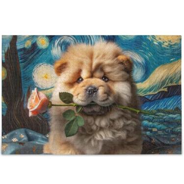Imagem de Quebra-cabeça de cachorro Noite estrelada Chow Chow para adultos 1000 peças de decoração de arte com estampa de animais, quebra-cabeças exclusivos e legais, presentes personalizados para jogo de