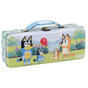 Imagem de The Tin Box Company Bluey Pencil Box with Handle Clasp & Hinge, Model: 479407-12, Pencil Box with Handle, 8-3/8 x 3-3/8 x 2-1/4"D with hinge and clasp
