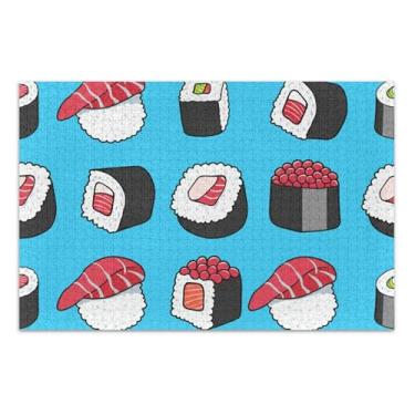 Imagem de Quebra-cabeça com estampa de comida de salmão azul sushi adulto 500 peças arte colorida animal personalizado divertido Prime quebra-cabeça família elefante branco presentes, 51 x 35 centímetros