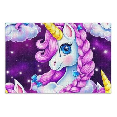 Imagem de Quebra-cabeça de 1000 peças para adultos, unicórnio fofo, rosa, roxo, animal, arte, presentes para homens, presentes exclusivos para amantes de família, 75 x 40 cm