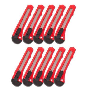 Imagem de Kit 10 Estilete 1 Lâmina Aço 18mm corte acabamento Vermelho - Lotus