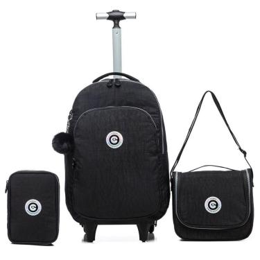 Imagem de Kit Mochila De Rodinha Juvenil Reforçada Lancheira Estojo Moderna-Feminino