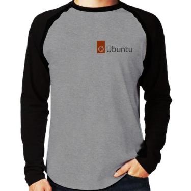 Imagem de Camiseta Raglan Ubuntu Linux Manga Longa - Foca na Moda, Cinza, Preto,