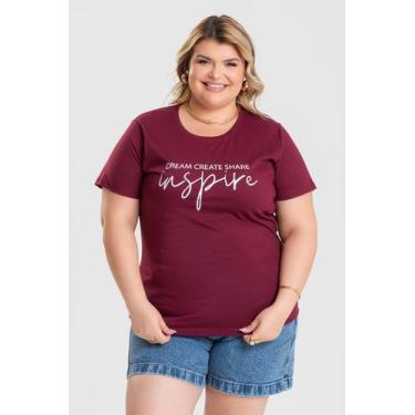 Imagem de T-shirt Feminina Plus Size 100% Algodão Estampada "DREAM CREATE SHARE 