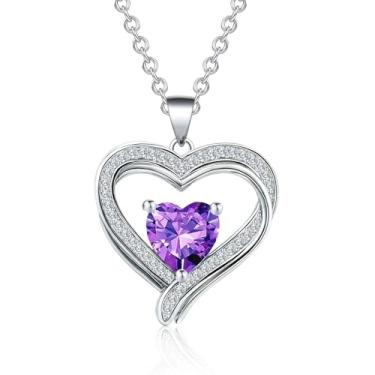 Imagem de JULLJUS Colar de prata com pedra do mês de nascimento para mulheres, colares com pingente de amor, pedra de nascimento de zircônia cúbica, presentes de aniversário para namorada, esposa, mãe, filha