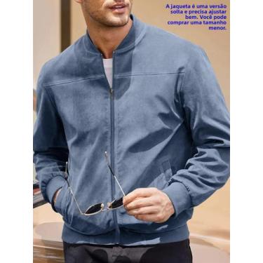 Imagem de Jaqueta Casual Masculina De Camurça Lisa Com Zíper E Gola Redonda, Est