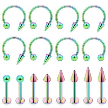 Imagem de Dyknasz Joias Snake Bite, 16 g, anéis labiais, aço cirúrgico, ferradura, labret, joia de piercing medusa, brincos de hélice de ponta longa para mulheres e homens, 16 peças, Metal, aço inoxidável