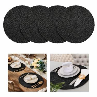 Imagem de Jogo Americano Redondo em PVC 38cm Sousplat Lavável, Antiderrapante e Fácil de Limpar Mesa Posta e Decoração 0004 (Preto, 4 Unidades)