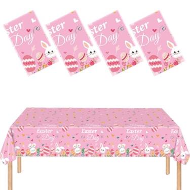 Imagem de FUULOXE 4 peças de toalha de mesa de Páscoa, toalhas de mesa descartáveis Happy Easter Egg Bunny, capa de mesa retangular de plástico para jantar em casa, decoração de primavera, festas, suprimentos