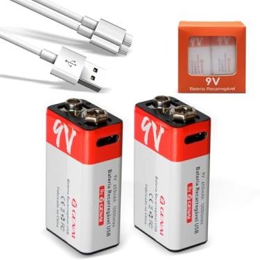 Imagem de Bateria 9v Bateria Recarregável 9v Pilha Recarregavel para Casa,Tipo-C, Kit 2 Bateria para Microfones sem Fio (2 Unidade Bateria)