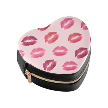 Imagem de Burbuja Caixa de joias em forma de coração com lábio vermelho, mini estojo de viagem para mulheres e meninas, organizador portátil de armazenamento para brincos, anéis, colares e pulseiras