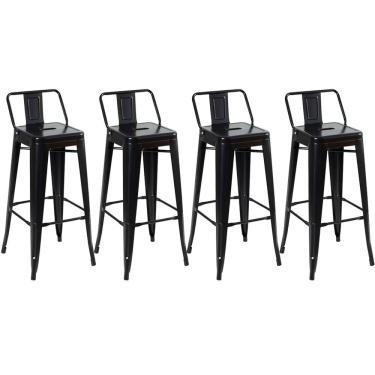 Imagem de Kit 4 Banquetas Altas Industriais Pretas em Aço 76cm com Encosto – Estilo Tolix