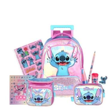 Imagem de Kit Mochila Stitch Rodas Lancheira E Estojo Box Holográfico, Roxo