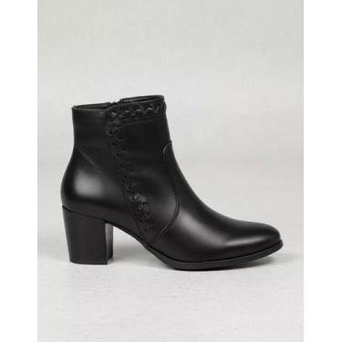 Imagem de Bota Curta De Salto Ziper Lateral Em Couro Preto - Flor d'couro, 37