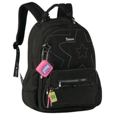 Imagem de Mochila Costas Luluca Bolsa Juvenil Meninas Com Chaveiro, PRETO, UN
