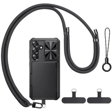 Imagem de BXYJY Capa para Samsung Galaxy S25 com Alça, Cordão de Telefone Transversal, Porta-Cartão, Capa Deslizante para Câmera, Grau Militar, À Prova de Choque, Resistente