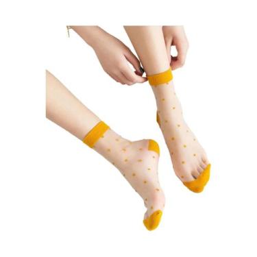 Imagem de Meias Femininas De Seda Com Bolinhas E Renda, Transparentes E Elástica