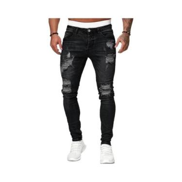 Imagem de Calça Jeans Skinny Masculina Vintage Lavada Rasgada Casual Slim Fit - 