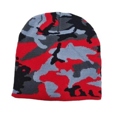 Imagem de Gorro De Malha Com Bloco De Cores Camufladas, Quente, Estilo Hip Hop, 