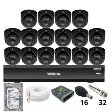Imagem de Kit 16 Câmeras Intelbras 3220d Mini Black Com Áudio Dvr Intelbras Imhdx 3132 Inteligência Artificial Hd 3tb