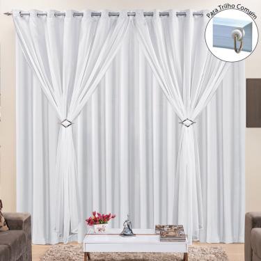 Imagem de Cortina Jéssica 4,00m x 2,80m Tecido Microfibra com Voal Exclusiva Para Trilho Comum - Branco