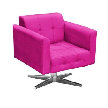 Imagem de Poltrona Decorativa Elisa Suede Pink com Base Giratória em Aço Cromado