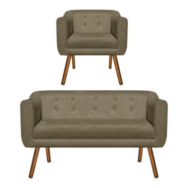 Imagem de Kit Sofá Retrô Namoradeira 2 Lugares e Poltrona Decorativa Julia Suede