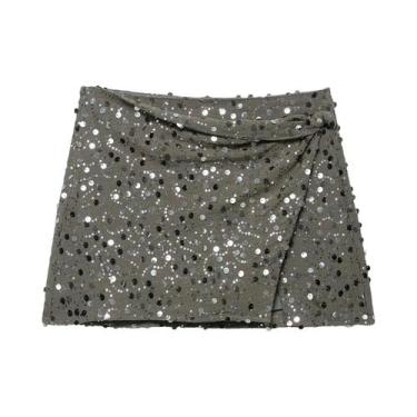 Imagem de Saia Mini A-Line De Cintura Alta Com Lantejoulas Para Mulheres, Moda Y