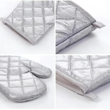 Imagem de Luva Térmica para Forno e Fogão, Cinza, 100% Poliéster, 26x14cm, Proteção Térmica Acolchoada