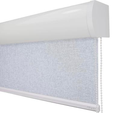 Imagem de Cortina Persiana de Rolo, rolon, rolle, blackout, blecaute, black out (Linho Cinza - Acabamento Branco, 1,80 (lar) x 1,30 (alt) - COM BANDÔ)