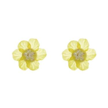Imagem de Brinco de flor hortênsia amarela - PIUKA, Ouro 18k, 6 Meses