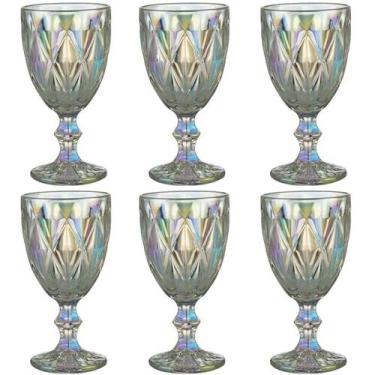 Imagem de Jogo 6 Taças de Vidro 325ml Diamond Rainbow Metalizada Lyor para Servi