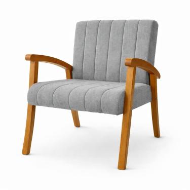 Imagem de Kit 2 Poltronas Haley Decorativa Linho Sala Estar Área Gourmet Varanda Madeira Maciça