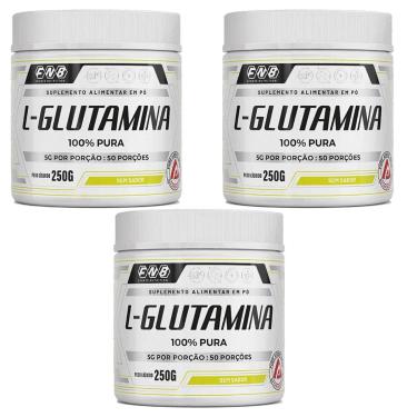 Imagem de Kit 3 L-Glutamina 100% Pura em pó Sem Sabor 3x250g FNB Sports Nutrition-Unissex