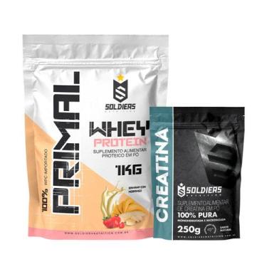 Imagem de Kit Whey Primal 1Kg Banana com Morango e Creatina 250g Soldiers Nutrit