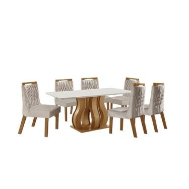 Imagem de Sala de Jantar 6 Cadeiras Estofadas Atena e Mesa Retangular com Tampo 