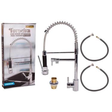 Imagem de Torneira de Mesa para Cozinha com Ducha Extensível 51 e 5 cm Monocomando de Bancada Aço...