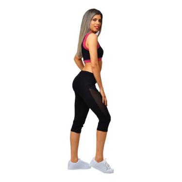Imagem de Top Fitness Feminino Nadador Preto com Alças Duplas Neon - Genérica, t