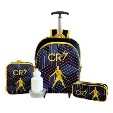 Imagem de Kit Mochila Escolar Futebol Cr7 Cristiano Ronaldo Rodinhas G - chinami